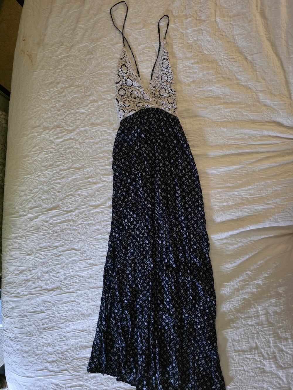 Maddie....K Black Crochet-Top Maxi Dress with Floral Skirt